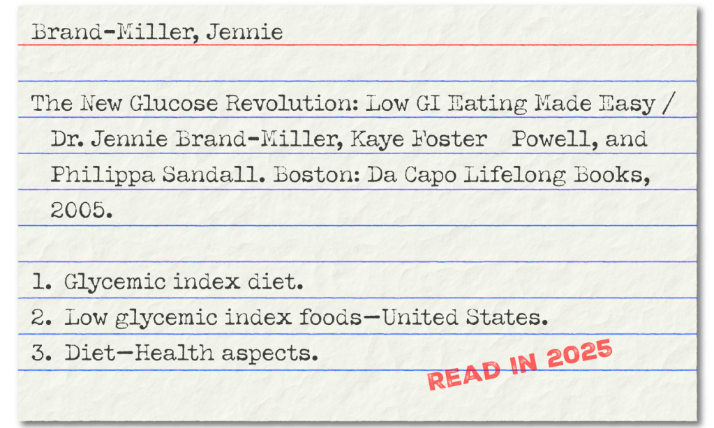 Mock library catalog card.