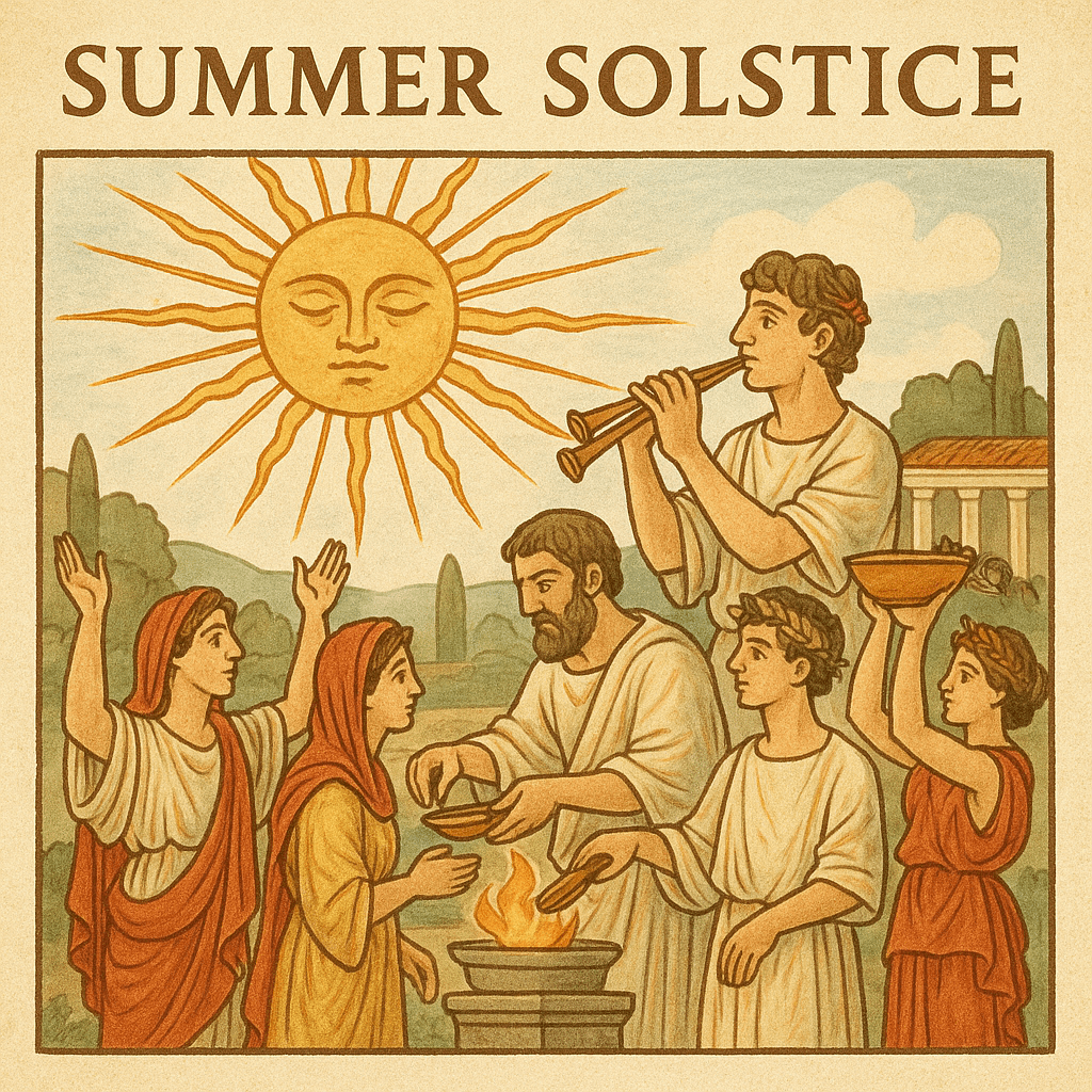 An illustration of ancient Romans celebrating the summer solstice